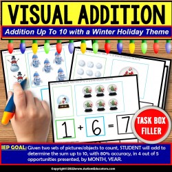 Addition Problems with Visuals Sums Up To 10 Winter Task Box Filler® for Autism